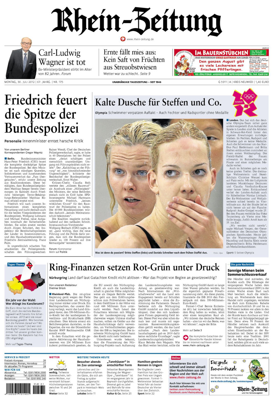 Rhein-Zeitung Kreis Neuwied vom Montag, 30.07.2012
