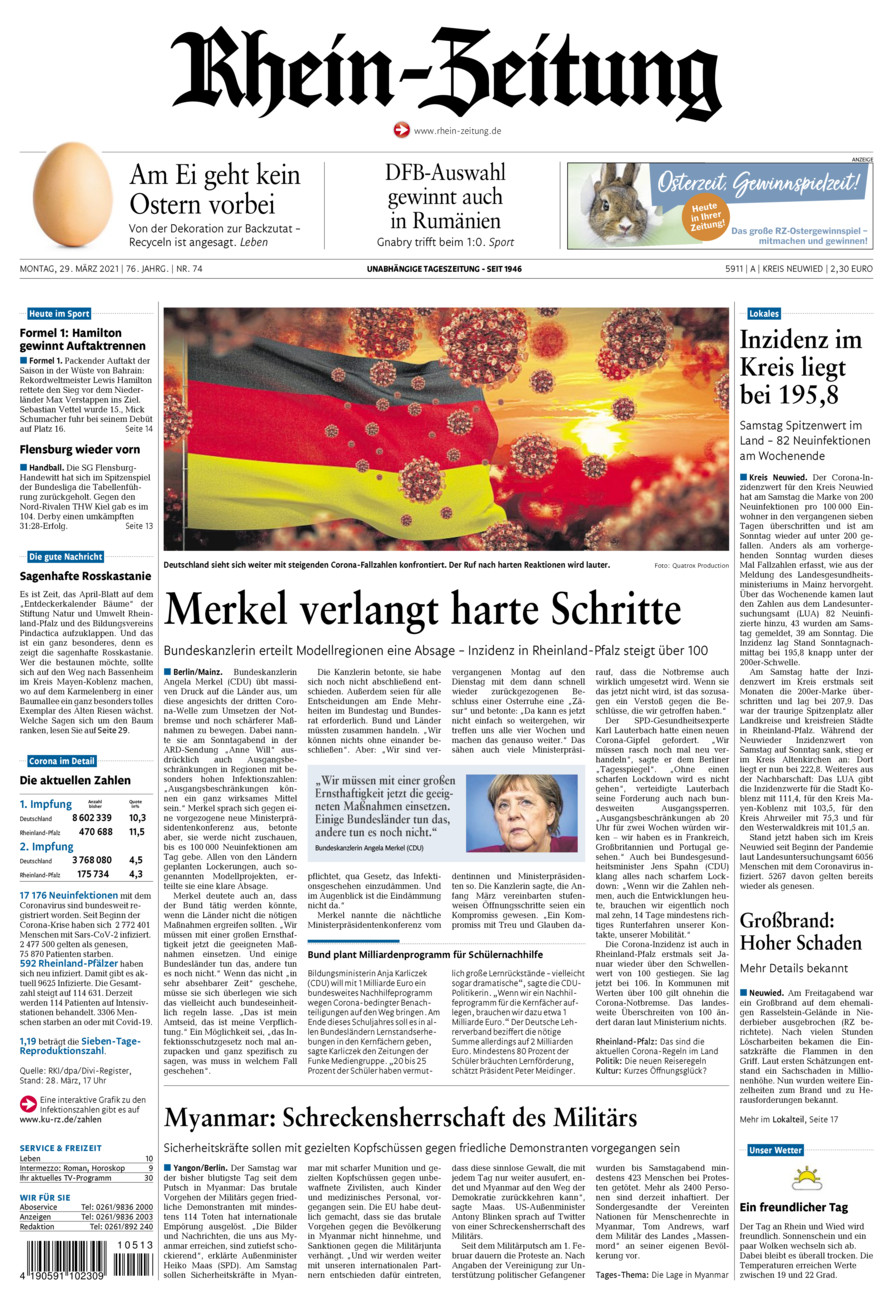 Rhein-Zeitung Kreis Neuwied vom Montag, 29.03.2021