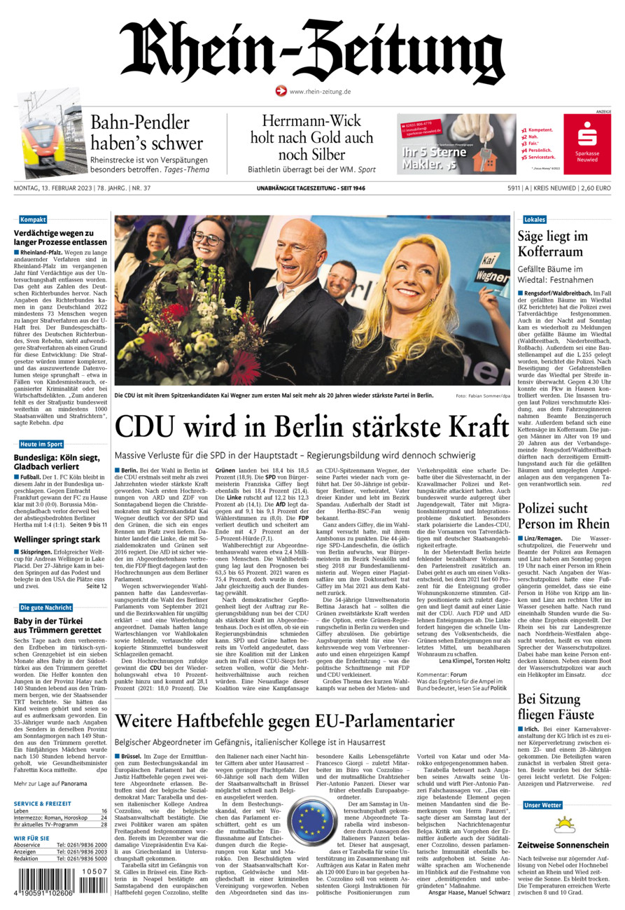 Rhein-Zeitung Kreis Neuwied vom Montag, 13.02.2023