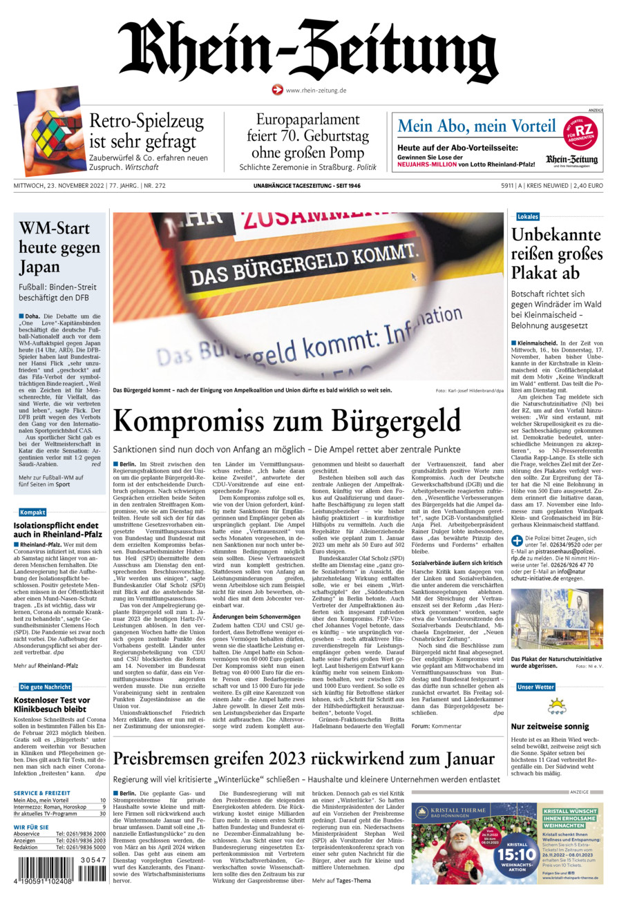 Rhein-Zeitung Kreis Neuwied vom Mittwoch, 23.11.2022