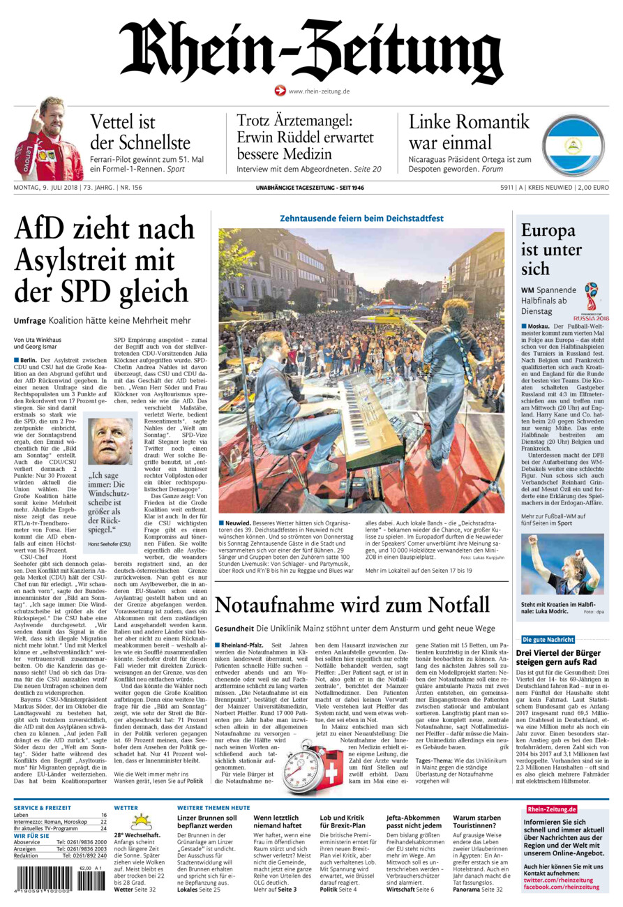 Rhein-Zeitung Kreis Neuwied vom Montag, 09.07.2018