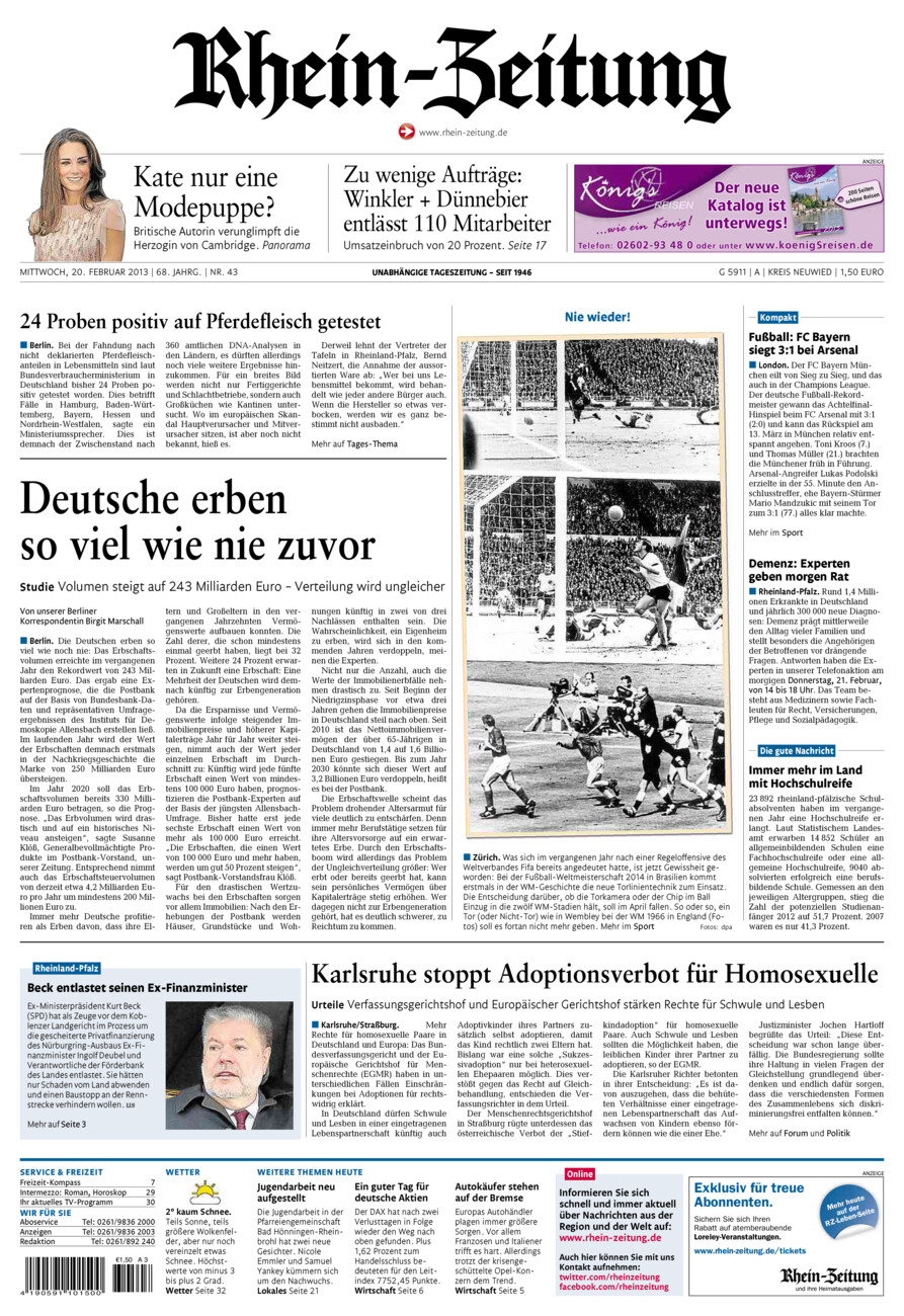 Rhein-Zeitung Kreis Neuwied vom Mittwoch, 20.02.2013