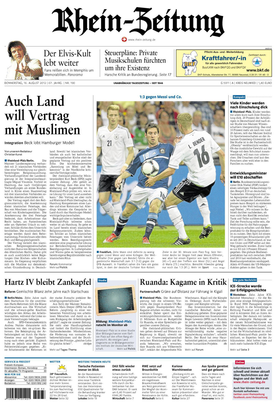 Rhein-Zeitung Kreis Neuwied vom Donnerstag, 16.08.2012
