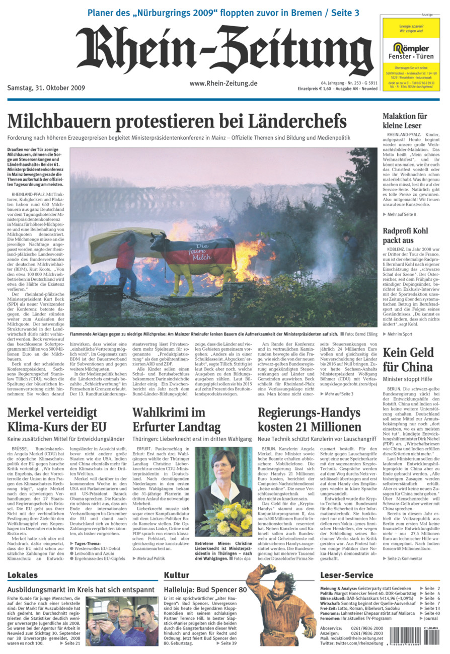 Rhein-Zeitung Kreis Neuwied vom Samstag, 31.10.2009