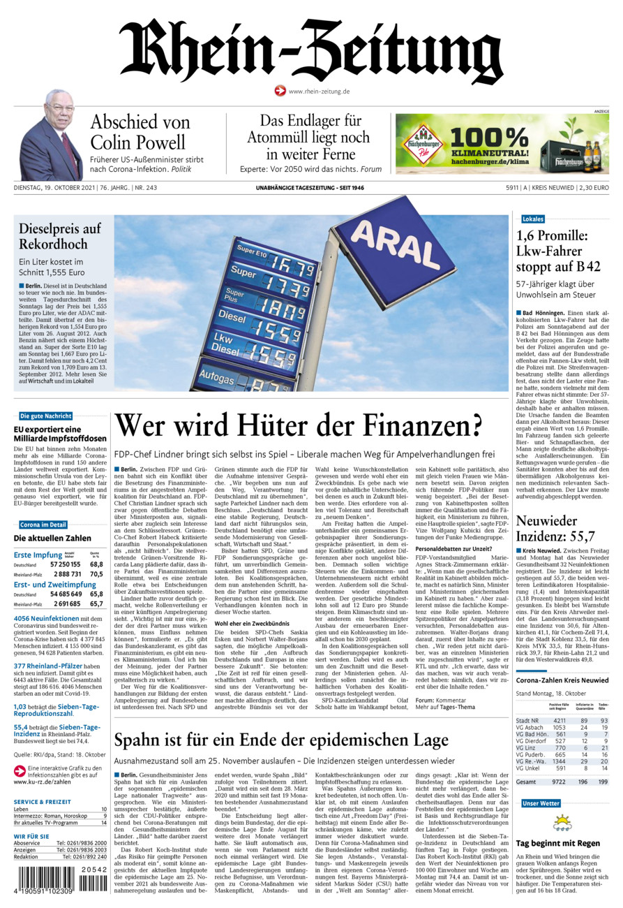 Rhein-Zeitung Kreis Neuwied vom Dienstag, 19.10.2021