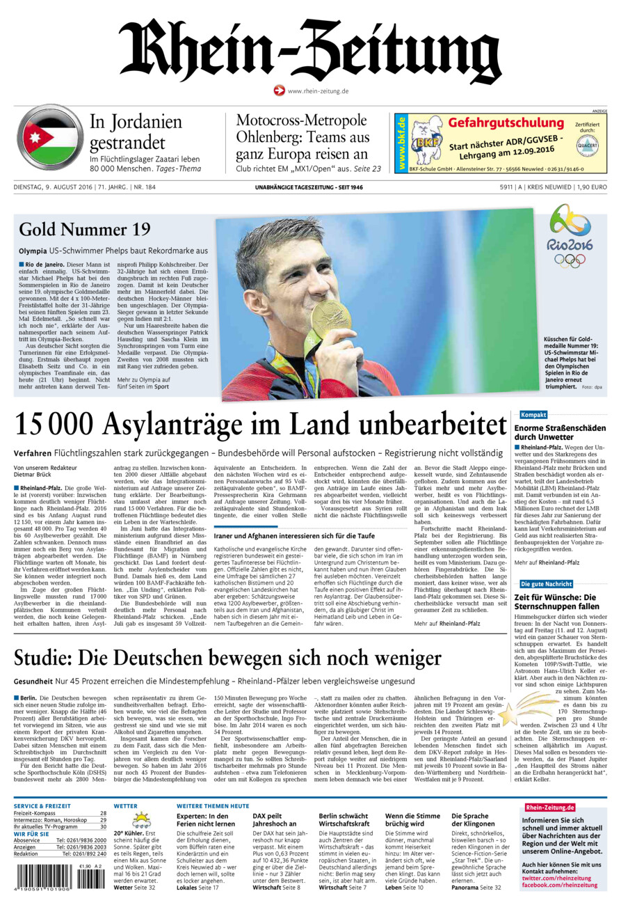 Rhein-Zeitung Kreis Neuwied vom Dienstag, 09.08.2016