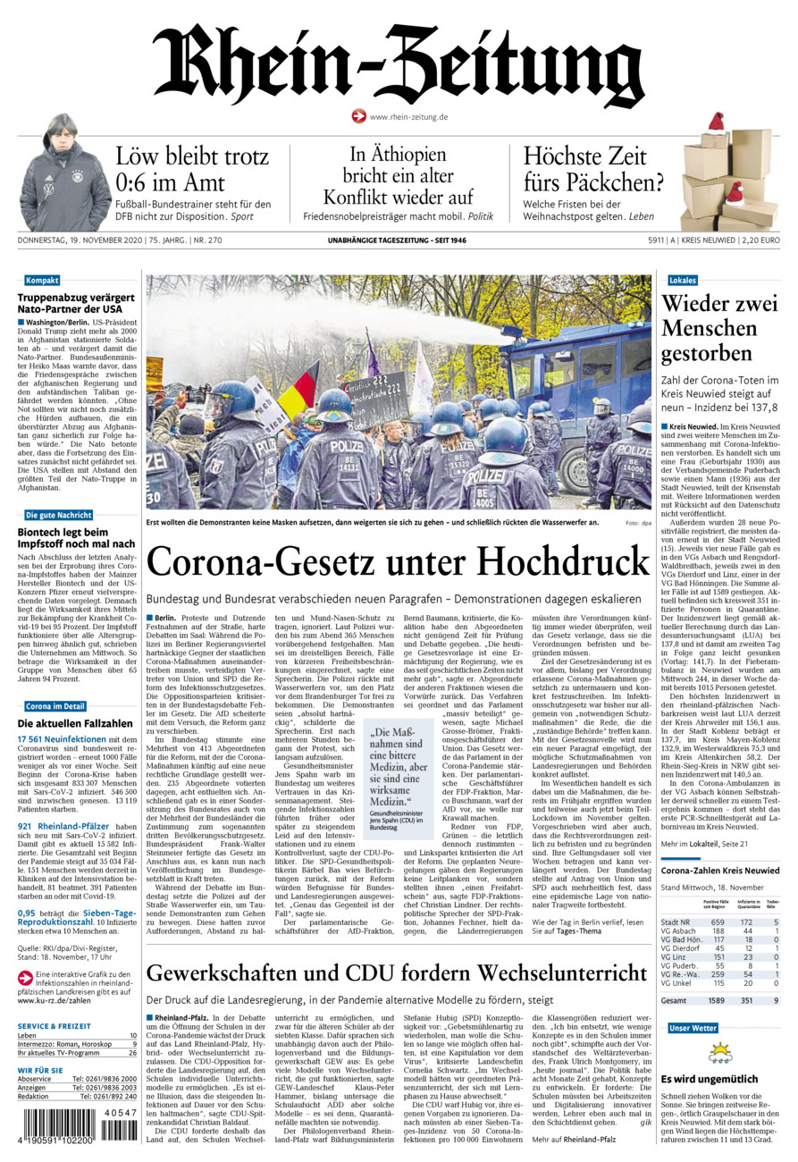 Rhein-Zeitung Kreis Neuwied vom Donnerstag, 19.11.2020