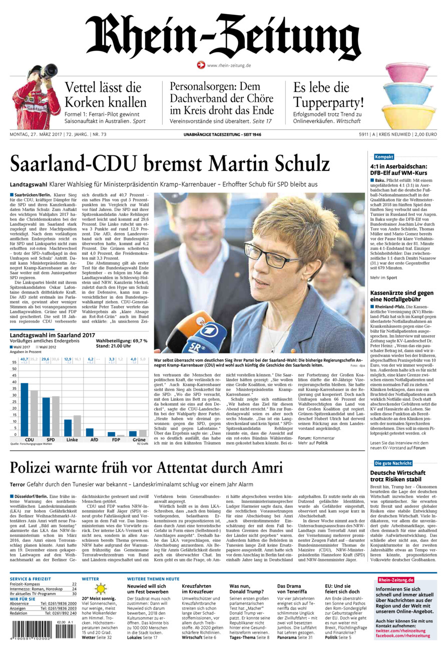 Rhein-Zeitung Kreis Neuwied vom Montag, 27.03.2017