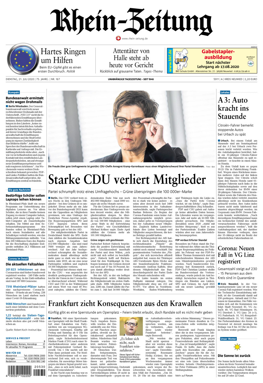 Rhein-Zeitung Kreis Neuwied vom Dienstag, 21.07.2020
