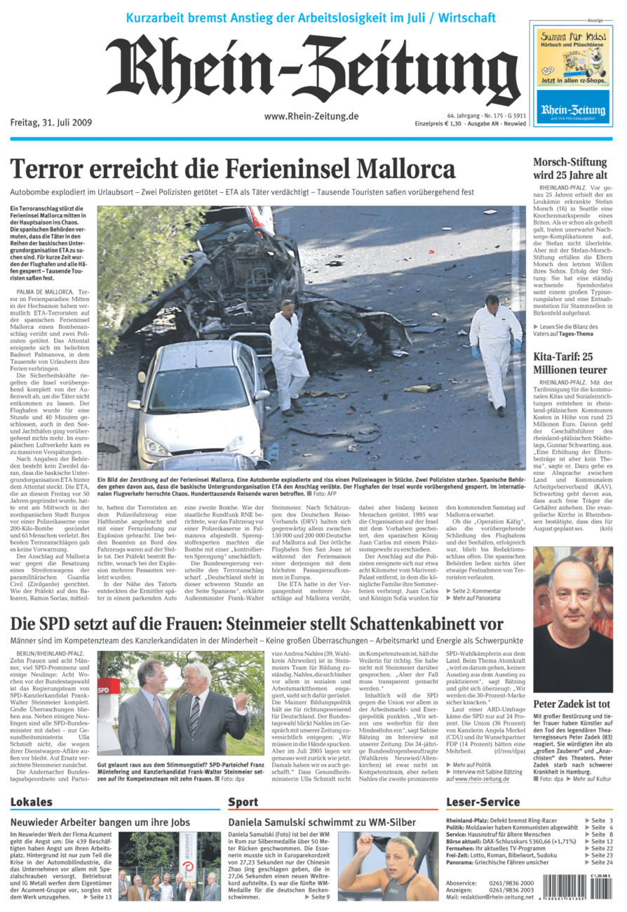 Rhein-Zeitung Kreis Neuwied vom Freitag, 31.07.2009