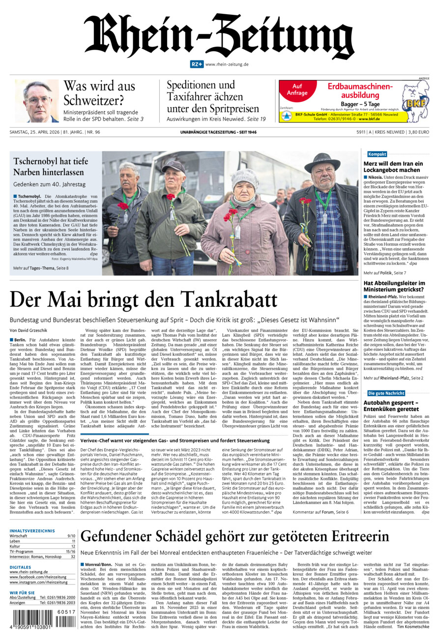 Rhein-Zeitung Kreis Neuwied vom Samstag, 25.04.2026