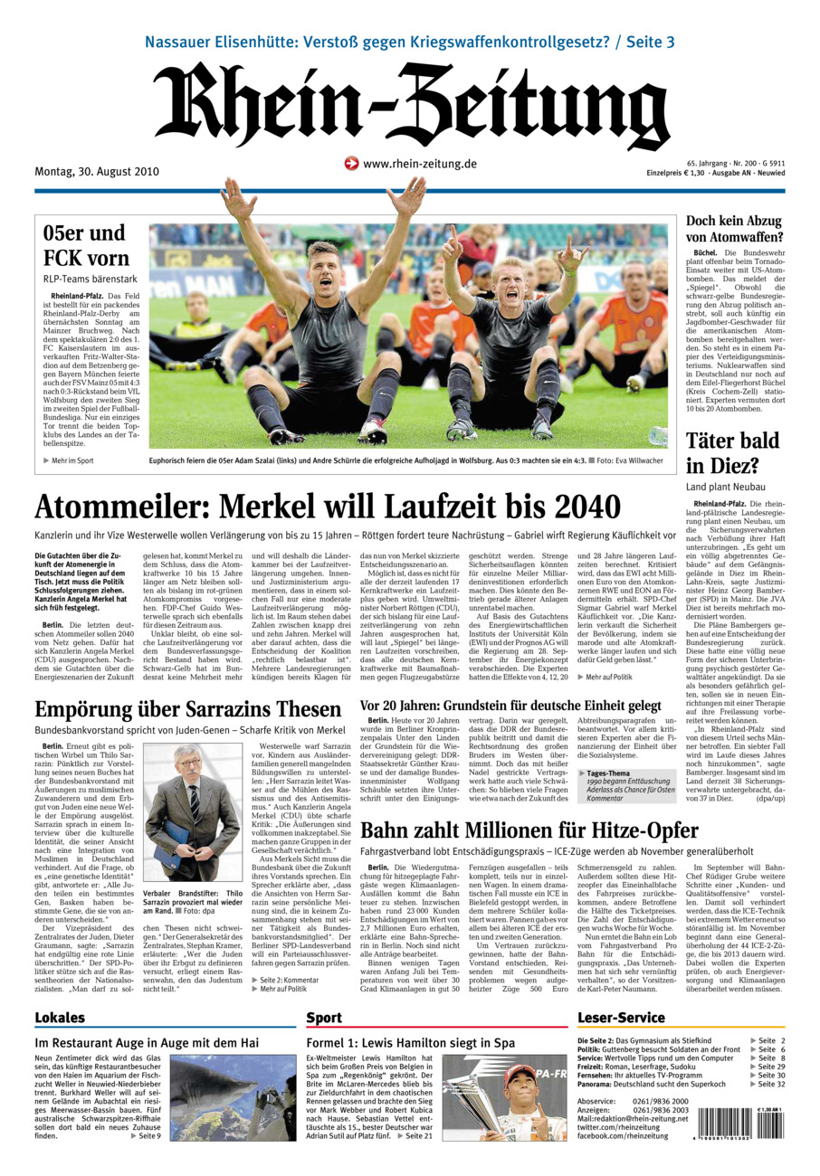 Rhein-Zeitung Kreis Neuwied vom Montag, 30.08.2010