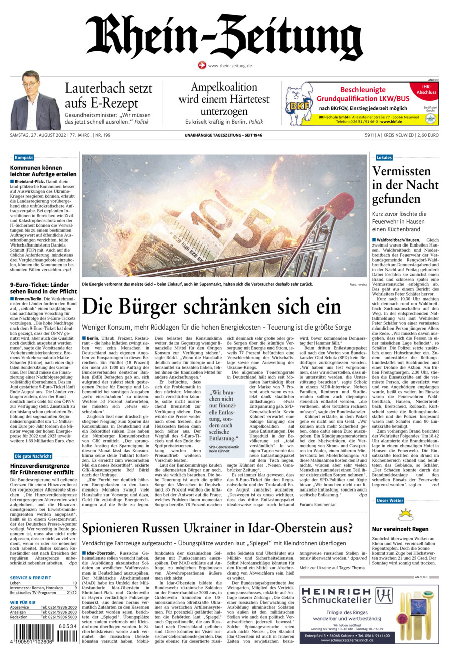 Rhein-Zeitung Kreis Neuwied vom Samstag, 27.08.2022