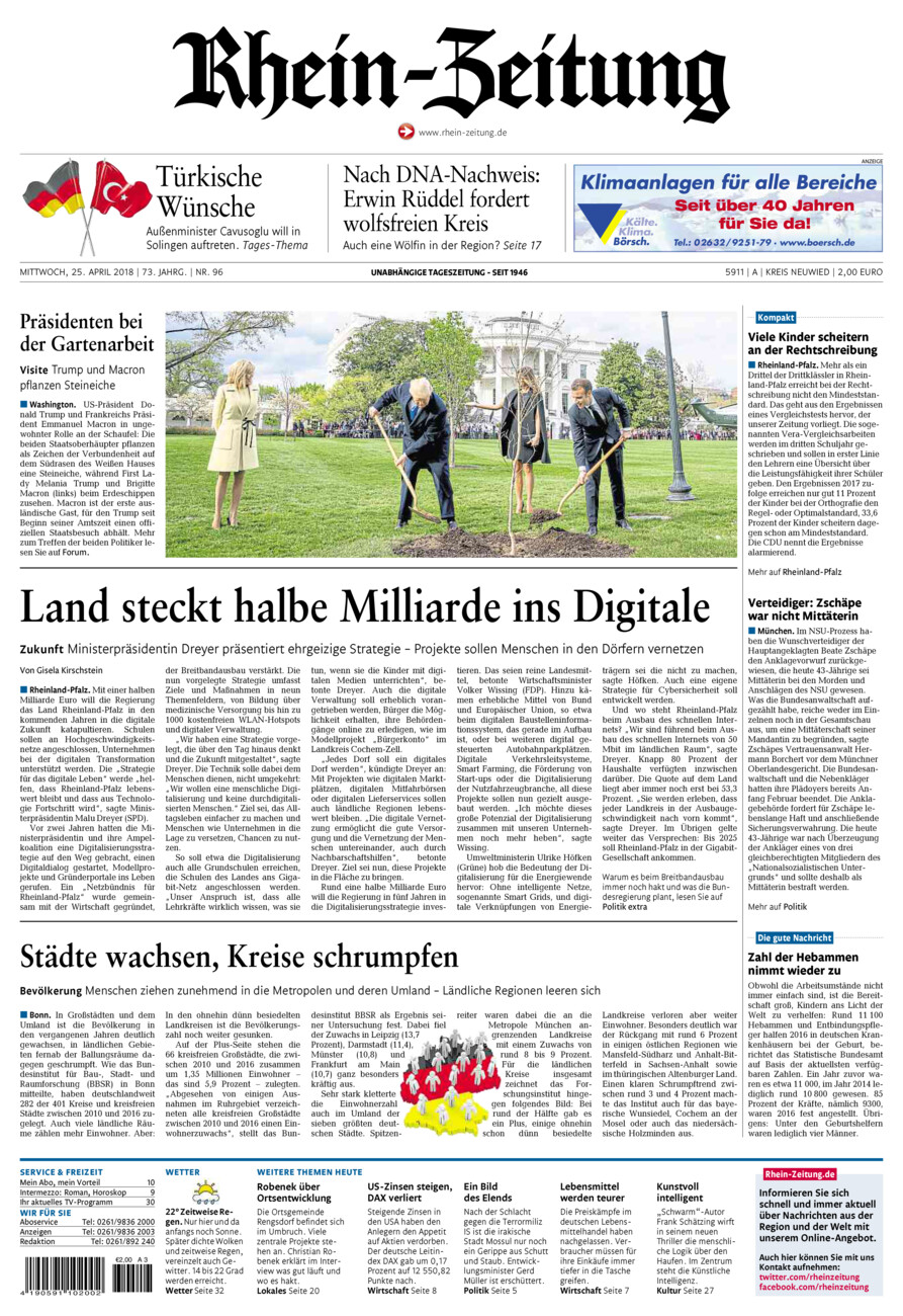 Rhein-Zeitung Kreis Neuwied vom Mittwoch, 25.04.2018
