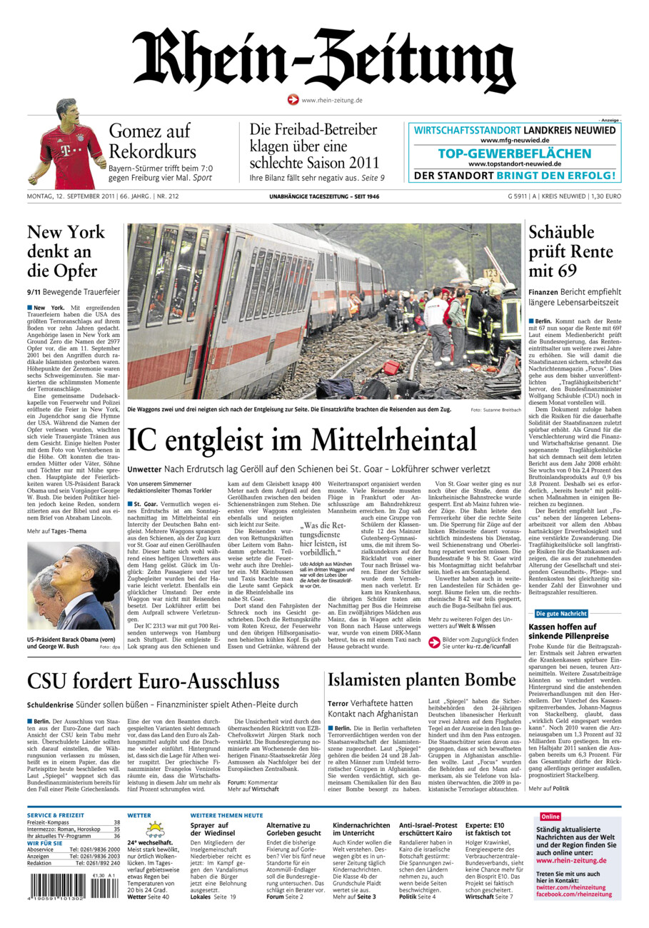 Rhein-Zeitung Kreis Neuwied vom Montag, 12.09.2011
