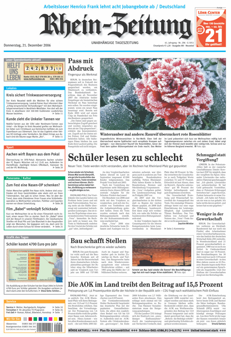 Rhein-Zeitung Kreis Neuwied vom Donnerstag, 21.12.2006