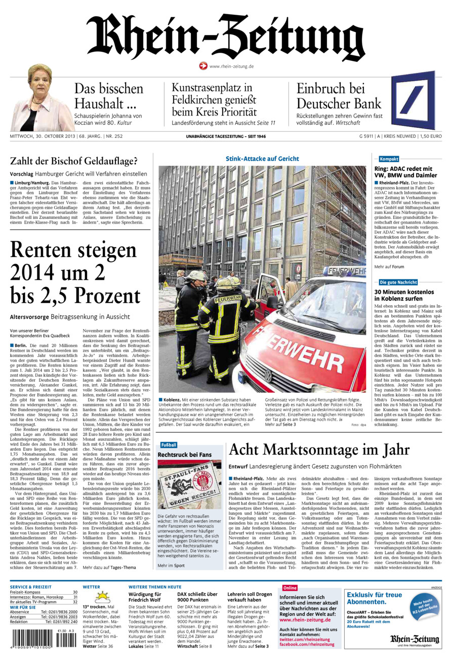 Rhein-Zeitung Kreis Neuwied vom Mittwoch, 30.10.2013