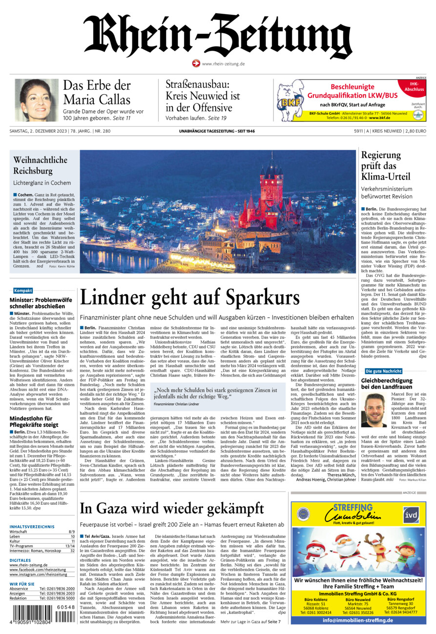 Rhein-Zeitung Kreis Neuwied vom Samstag, 02.12.2023