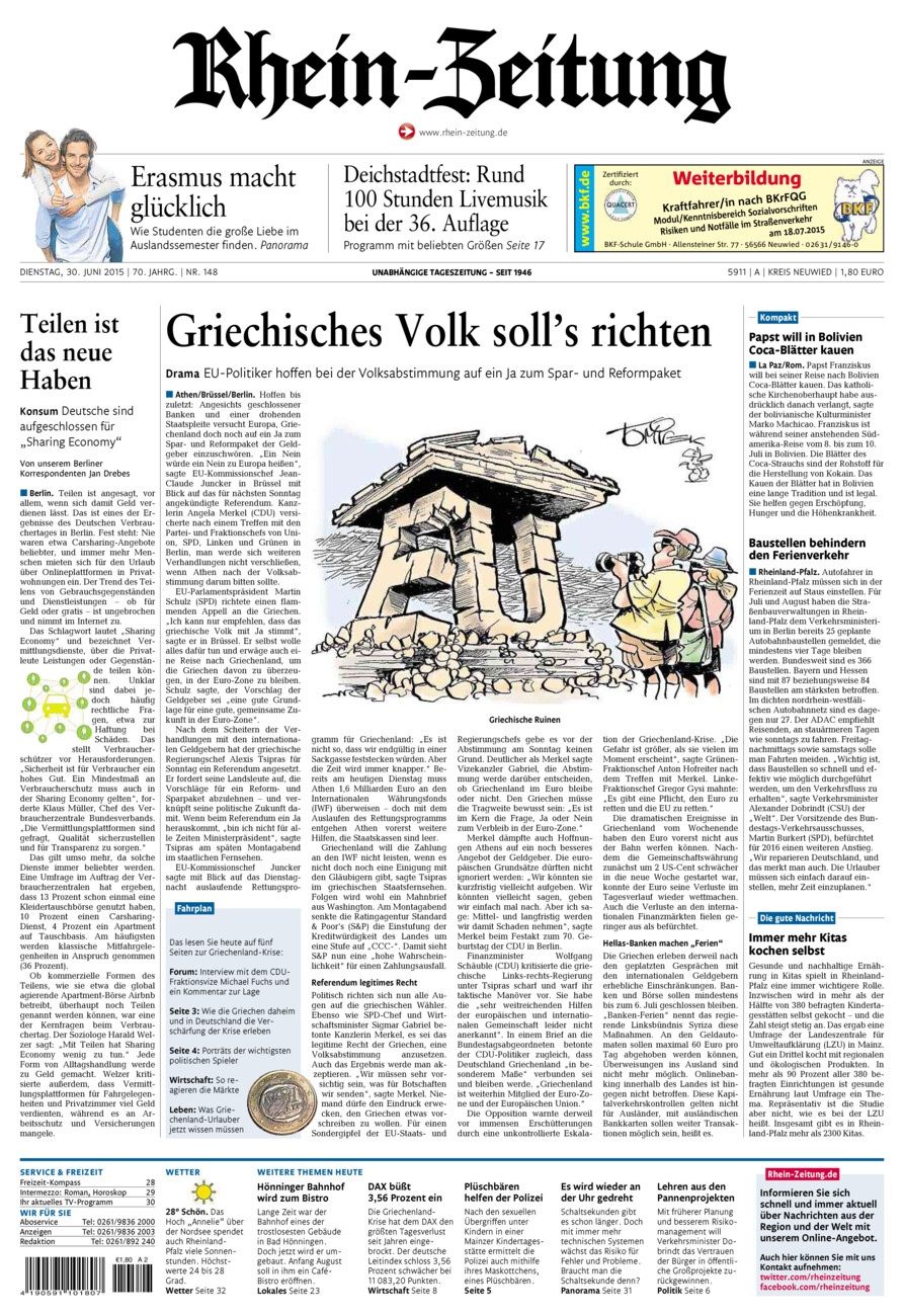 Rhein-Zeitung Kreis Neuwied vom Dienstag, 30.06.2015
