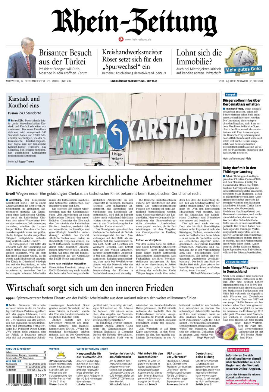 Rhein-Zeitung Kreis Neuwied vom Mittwoch, 12.09.2018