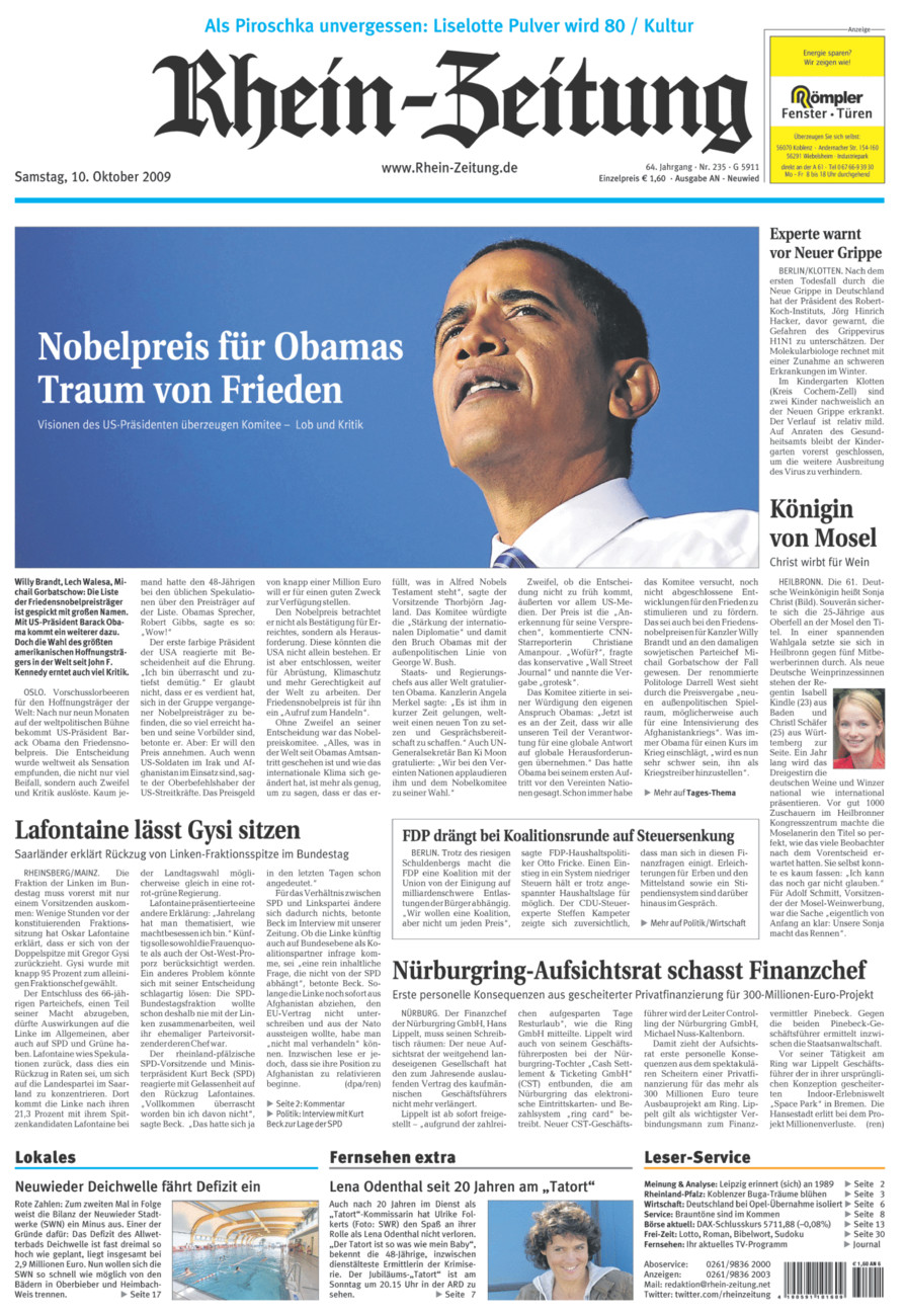 Rhein-Zeitung Kreis Neuwied vom Samstag, 10.10.2009