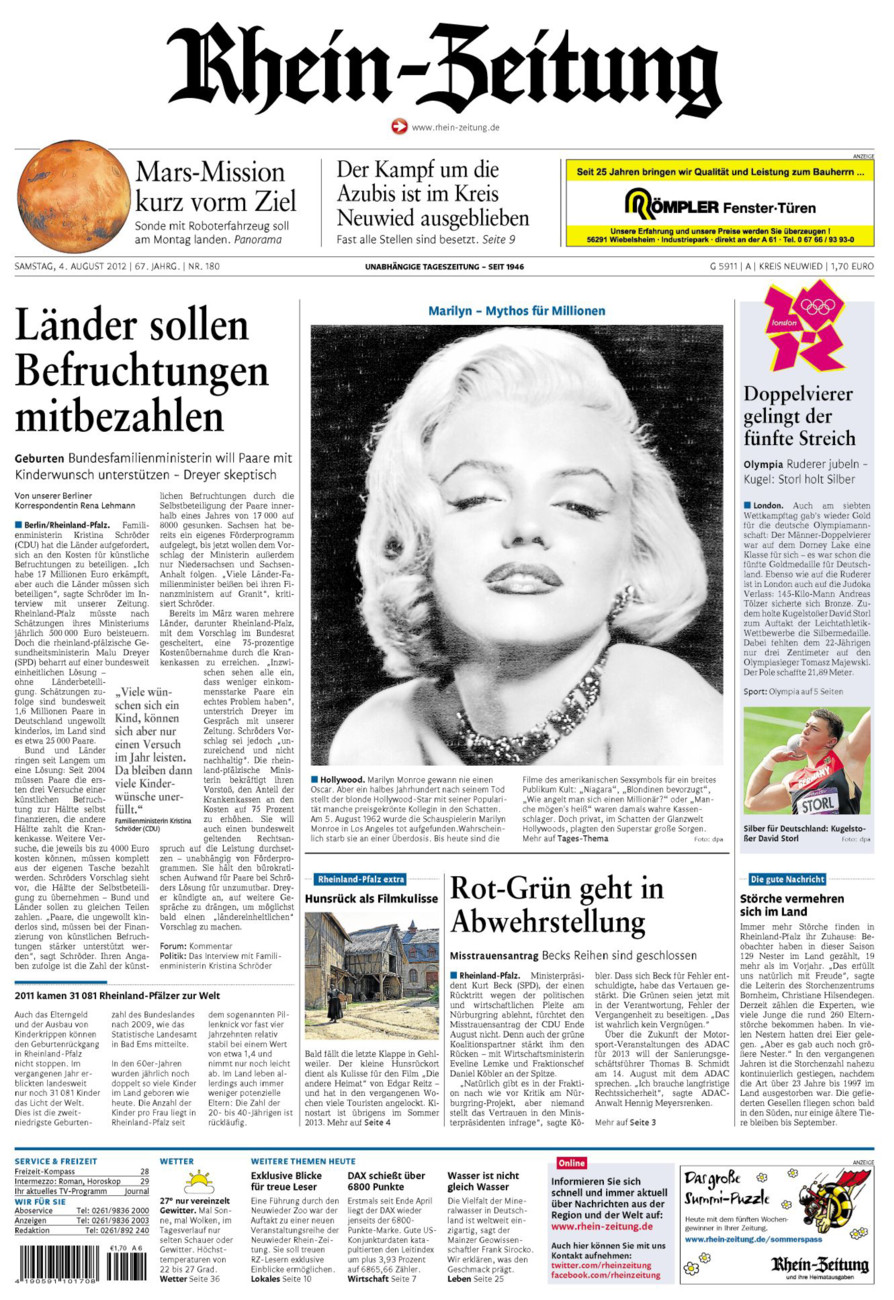 Rhein-Zeitung Kreis Neuwied vom Samstag, 04.08.2012