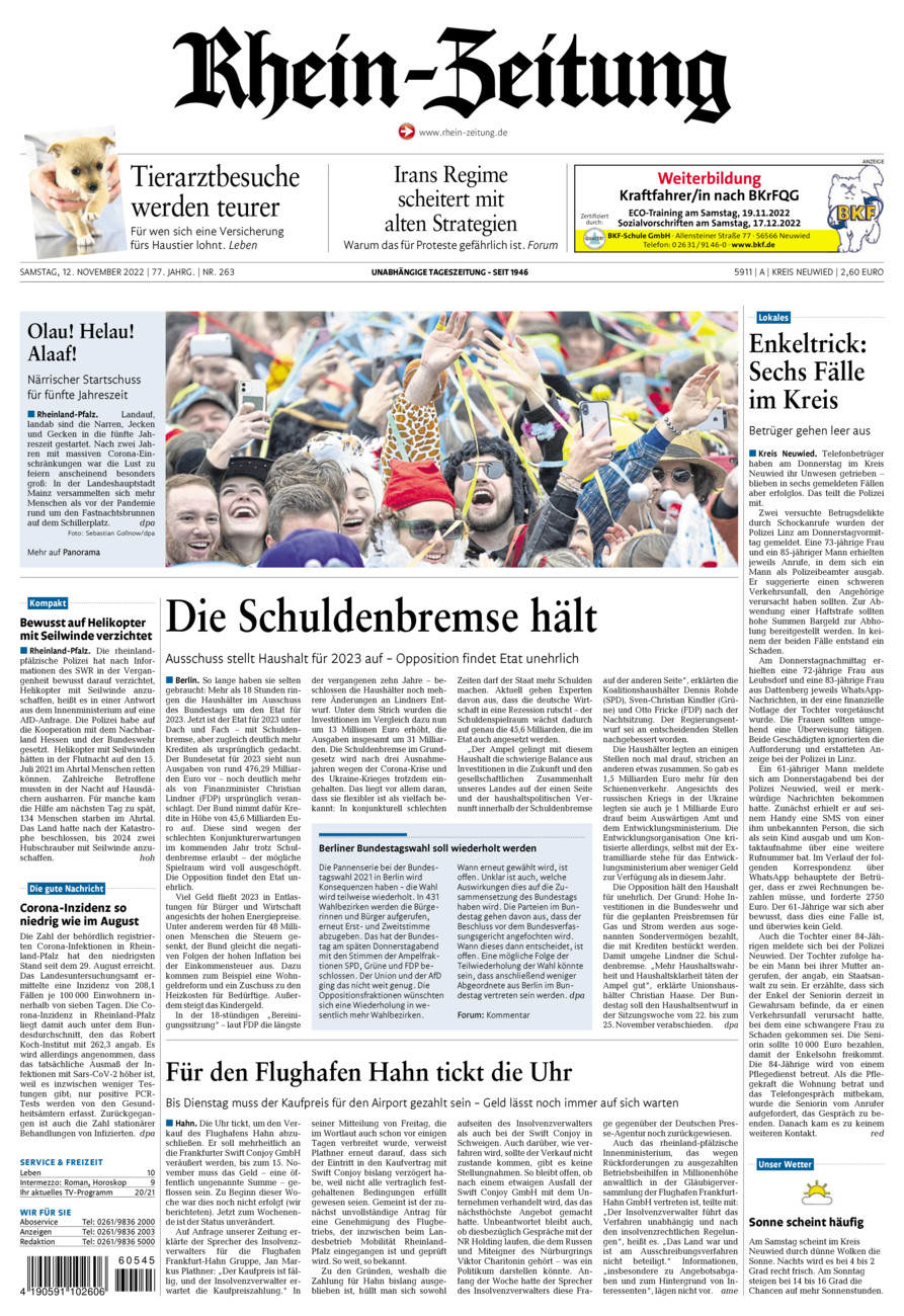 Rhein-Zeitung Kreis Neuwied vom Samstag, 12.11.2022