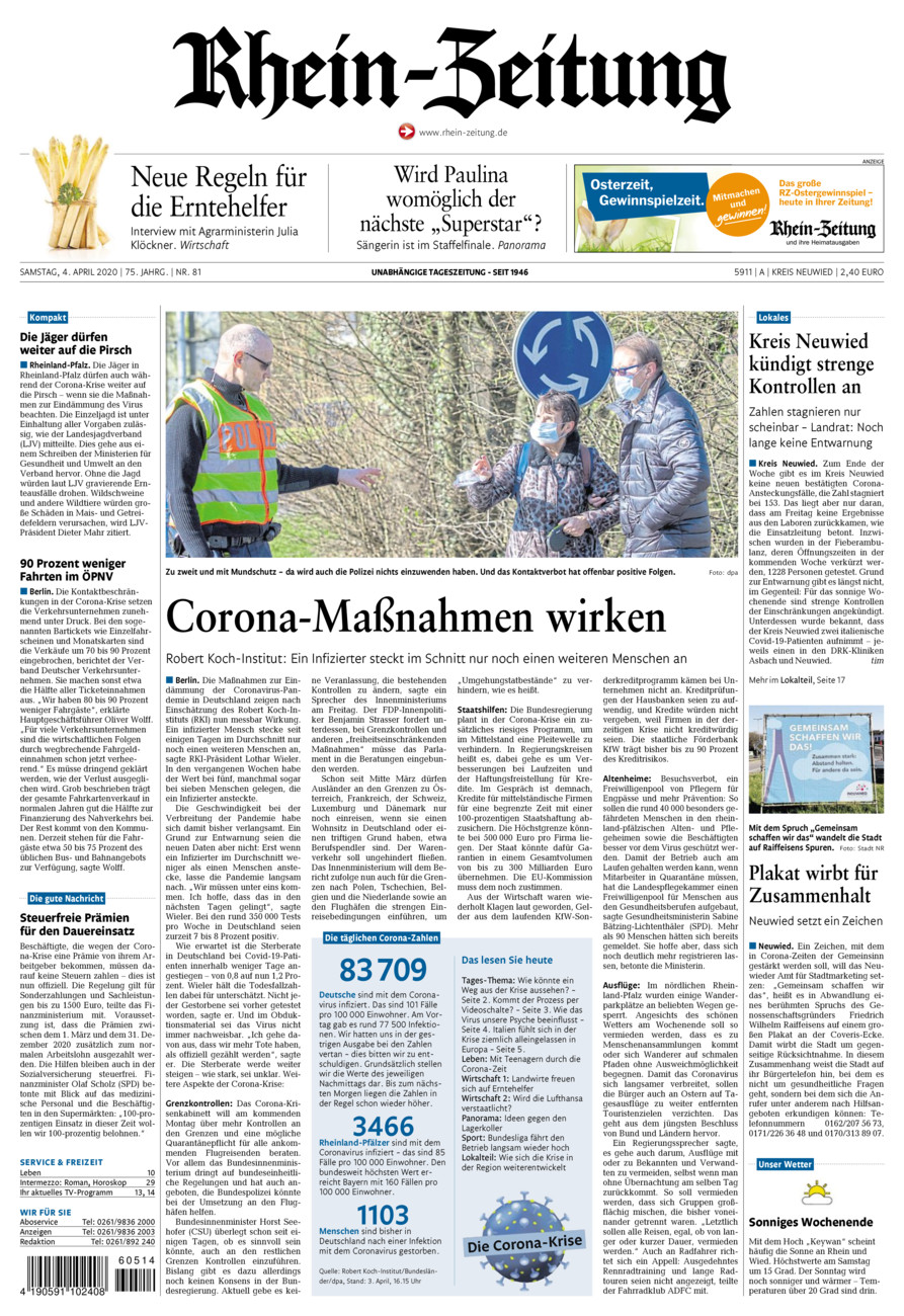 Rhein-Zeitung Kreis Neuwied vom Samstag, 04.04.2020