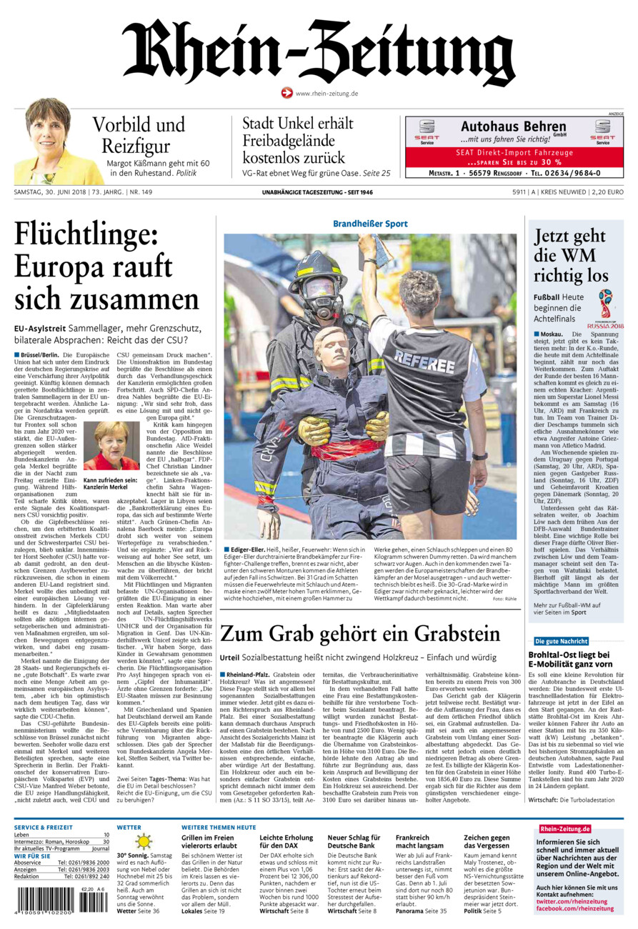 Rhein-Zeitung Kreis Neuwied vom Samstag, 30.06.2018