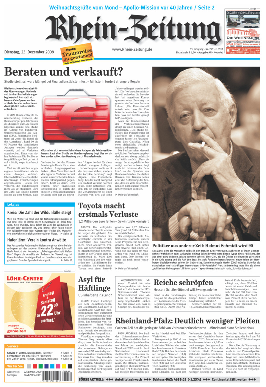 Rhein-Zeitung Kreis Neuwied vom Dienstag, 23.12.2008