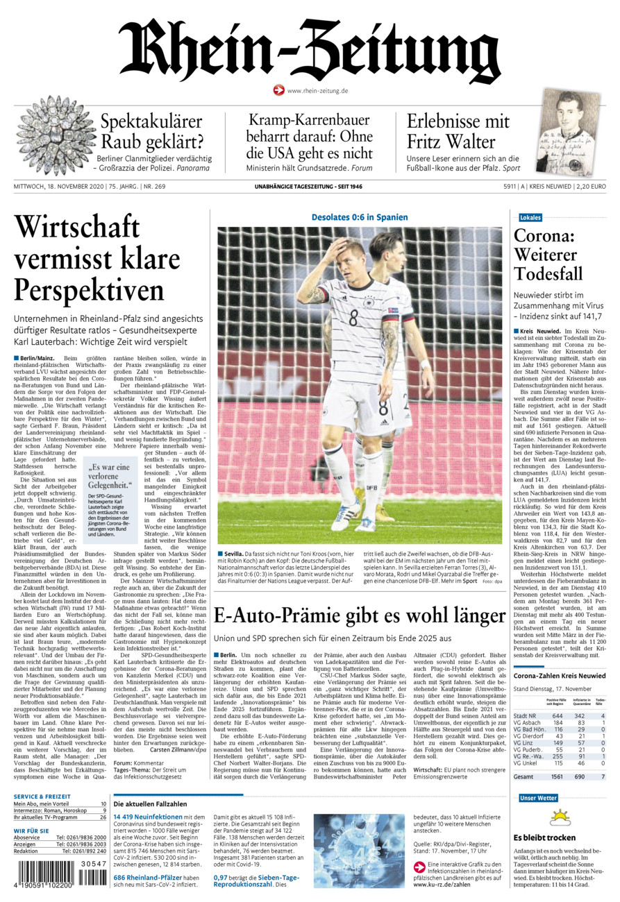 Rhein-Zeitung Kreis Neuwied vom Mittwoch, 18.11.2020