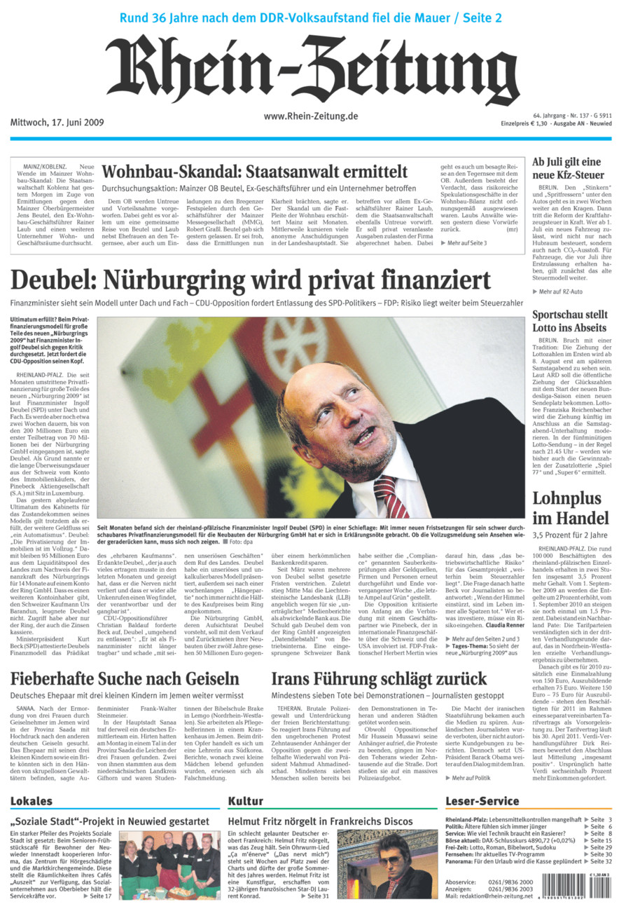Rhein-Zeitung Kreis Neuwied vom Mittwoch, 17.06.2009