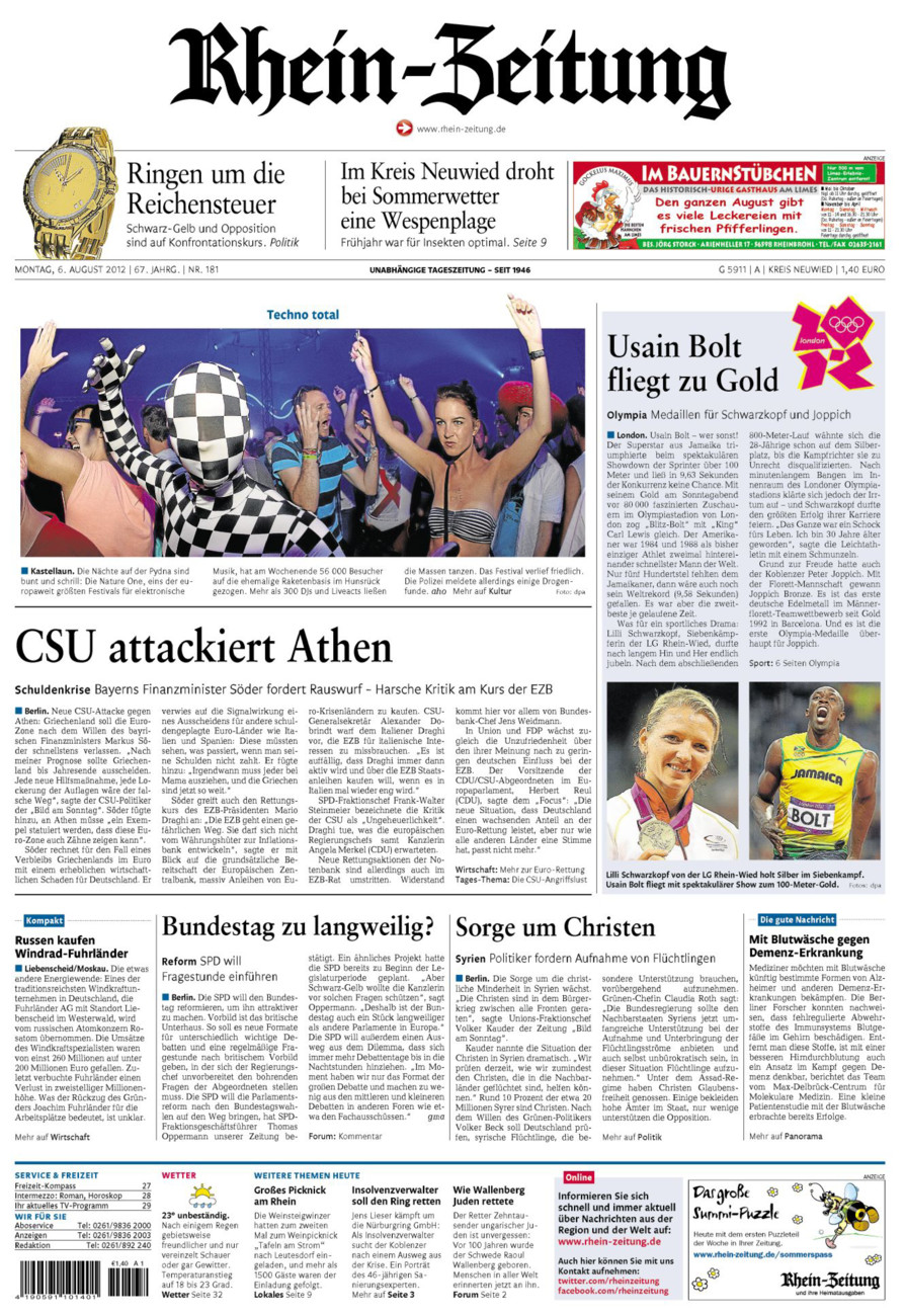 Rhein-Zeitung Kreis Neuwied vom Montag, 06.08.2012