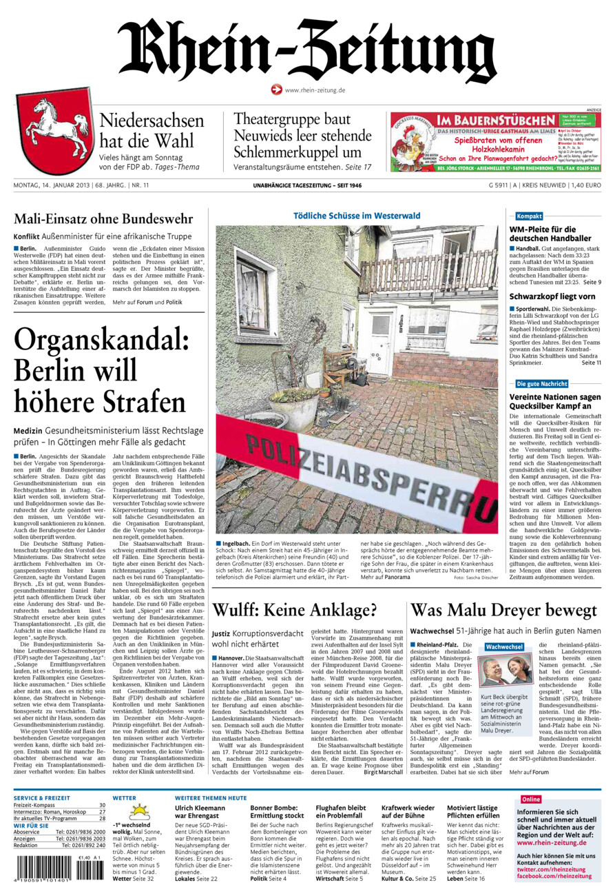 Rhein-Zeitung Kreis Neuwied vom Montag, 14.01.2013