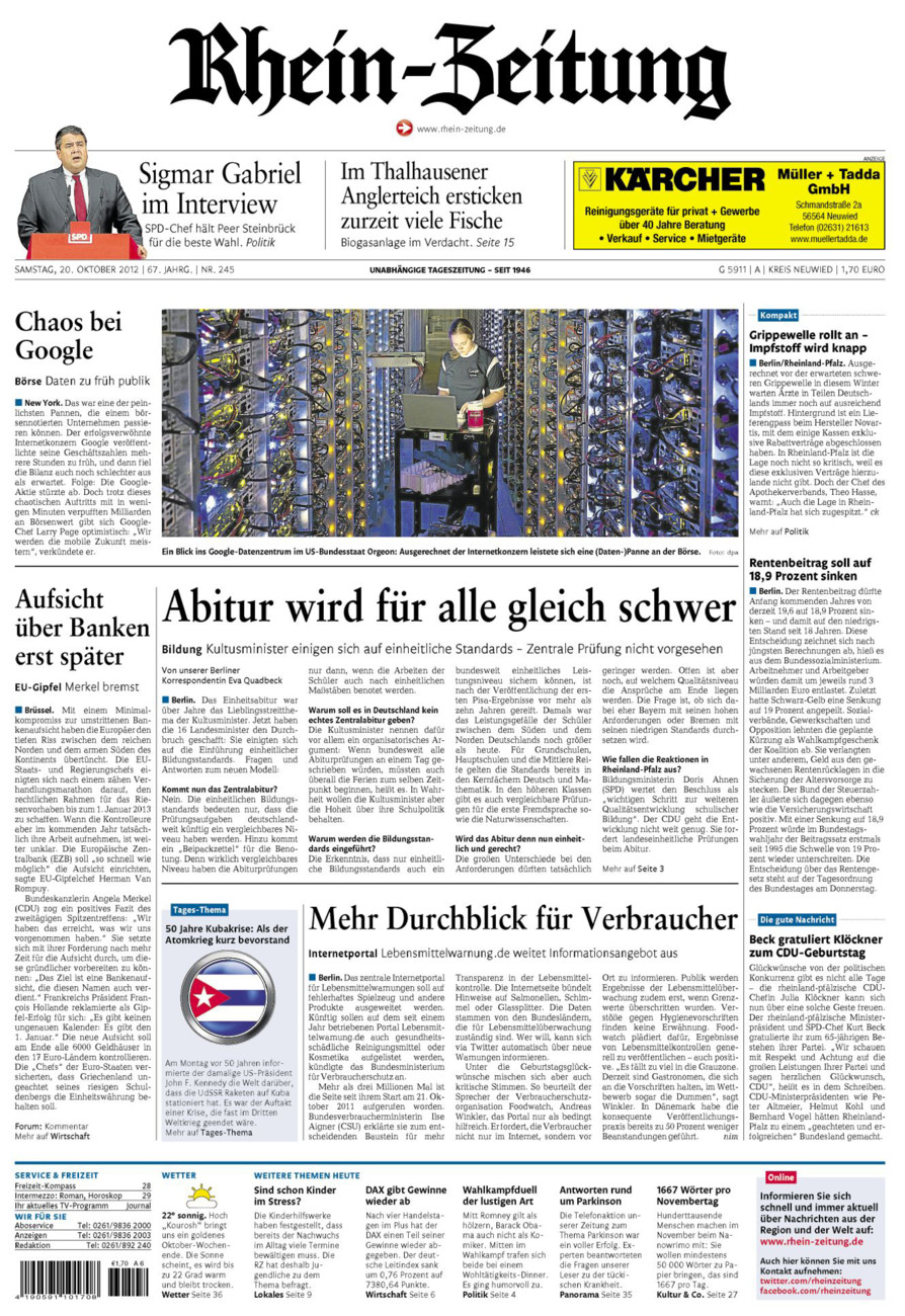 Rhein-Zeitung Kreis Neuwied vom Samstag, 20.10.2012