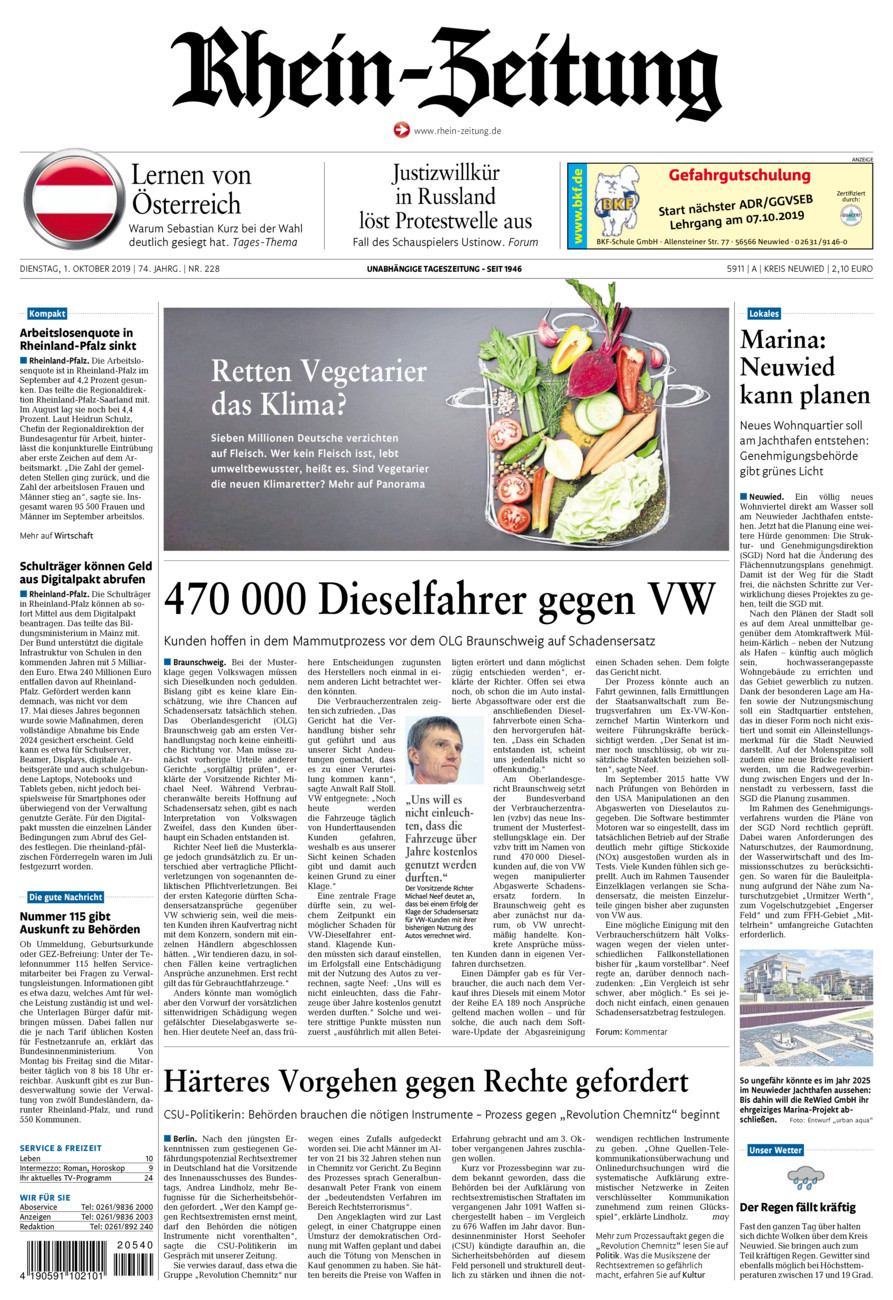 Rhein-Zeitung Kreis Neuwied vom Dienstag, 01.10.2019