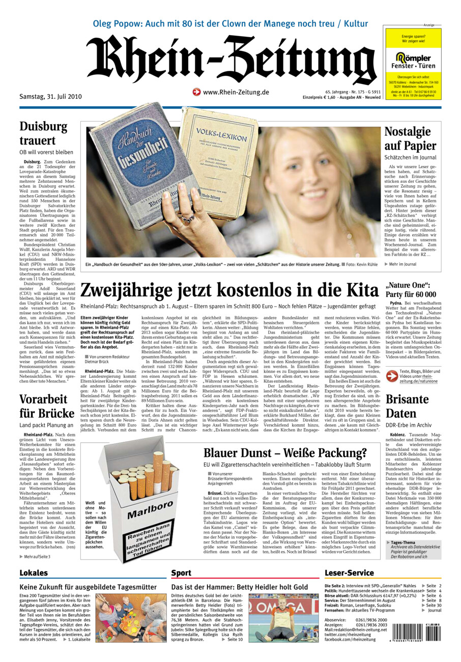 Rhein-Zeitung Kreis Neuwied vom Samstag, 31.07.2010