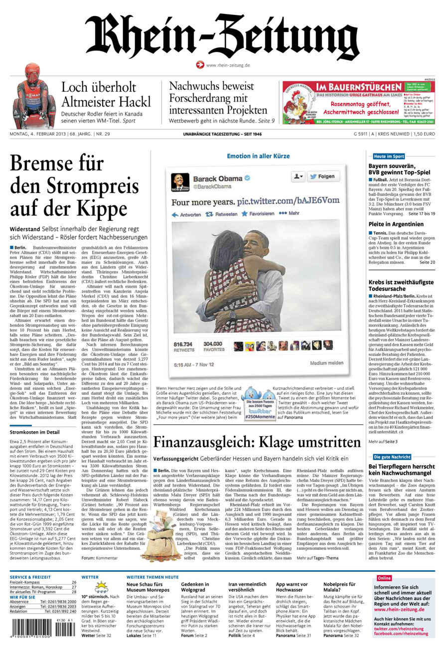 Rhein-Zeitung Kreis Neuwied vom Montag, 04.02.2013