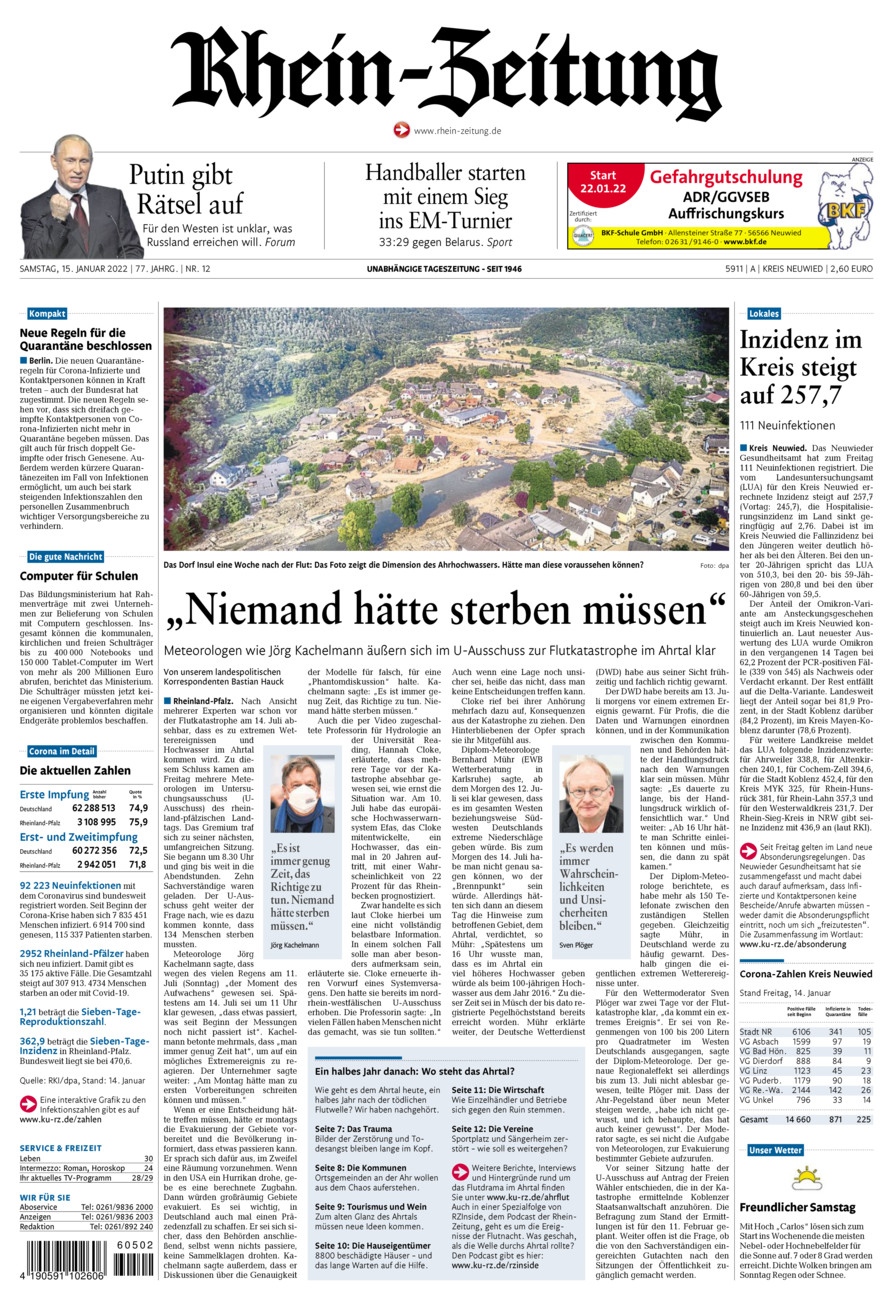 Rhein-Zeitung Kreis Neuwied vom Samstag, 15.01.2022