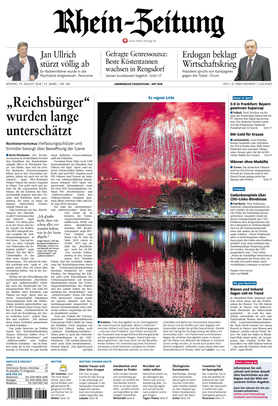 Rhein-Zeitung Kreis Neuwied vom Montag, 13.08.2018