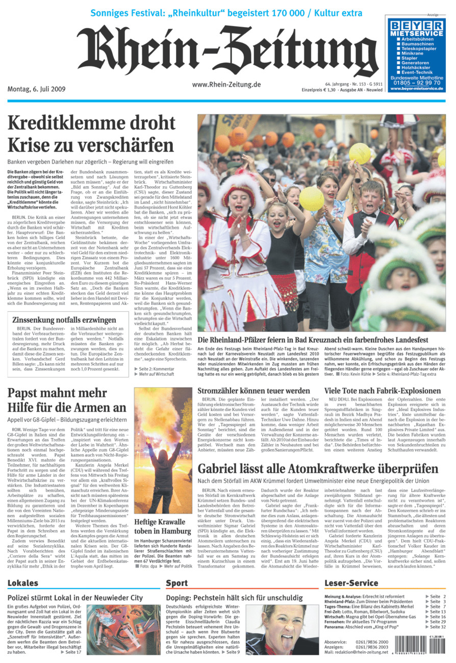 Rhein-Zeitung Kreis Neuwied vom Montag, 06.07.2009