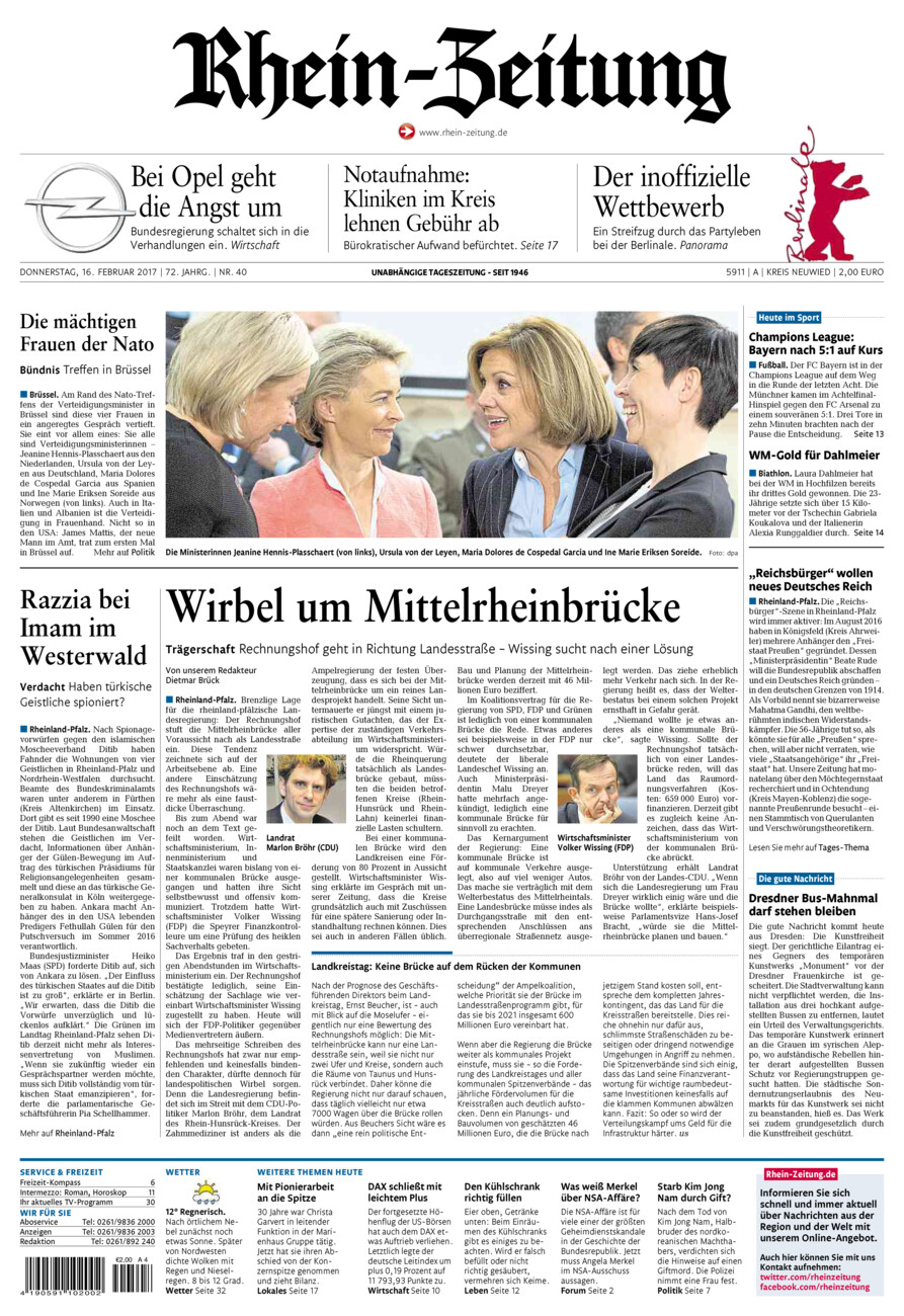 Rhein-Zeitung Kreis Neuwied vom Donnerstag, 16.02.2017