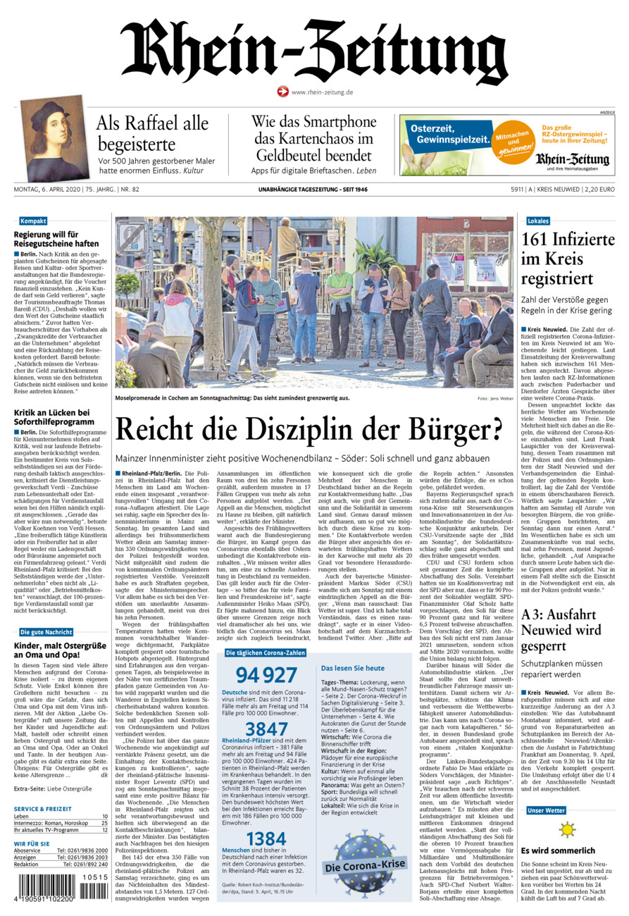 Rhein-Zeitung Kreis Neuwied vom Montag, 06.04.2020