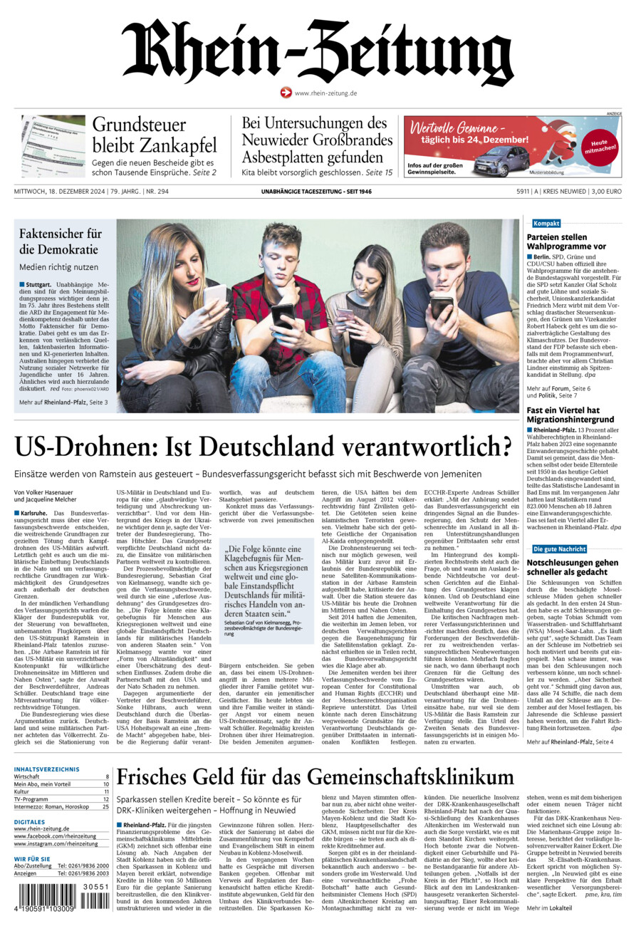 Rhein-Zeitung Kreis Neuwied vom Mittwoch, 18.12.2024