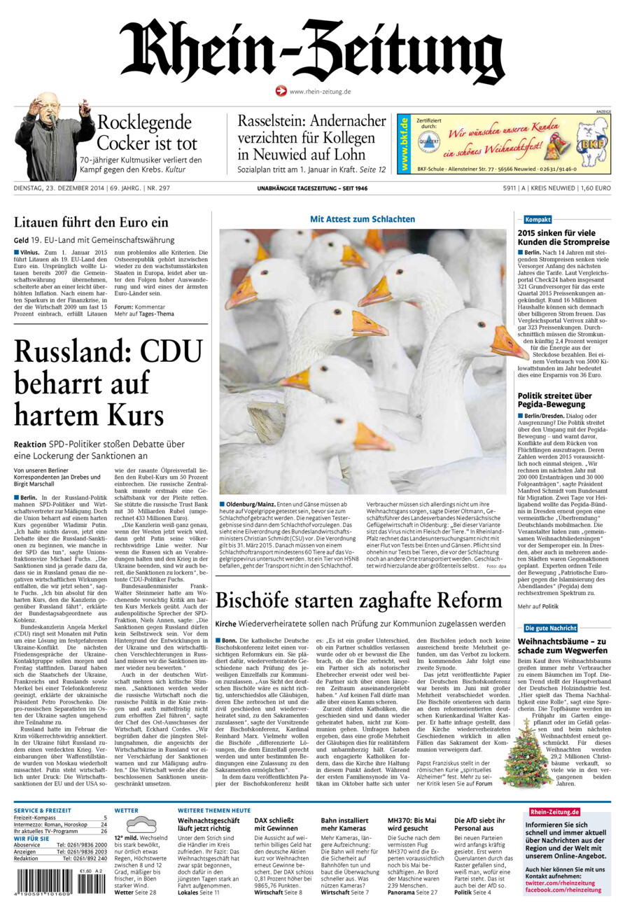 Rhein-Zeitung Kreis Neuwied vom Dienstag, 23.12.2014