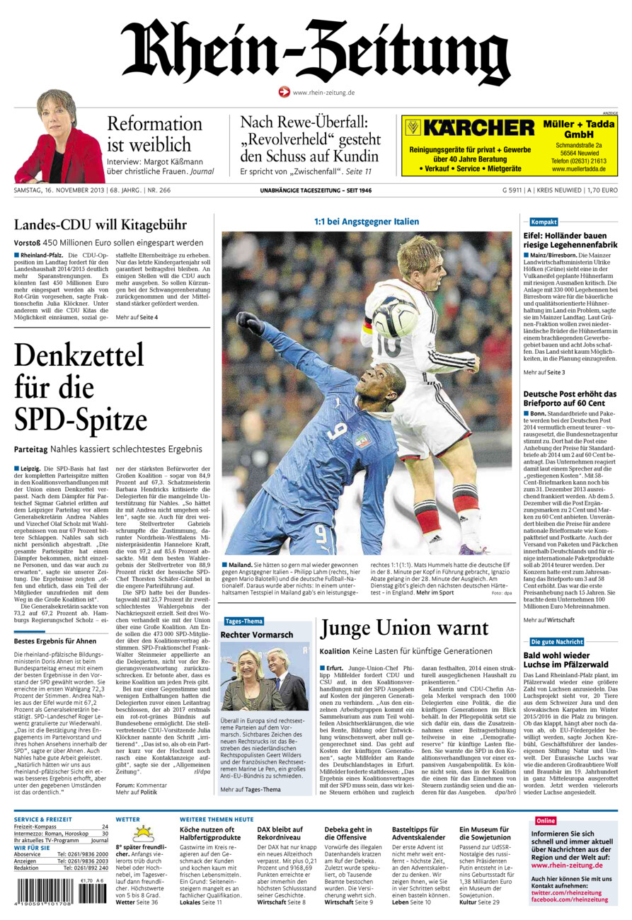 Rhein-Zeitung Kreis Neuwied vom Samstag, 16.11.2013