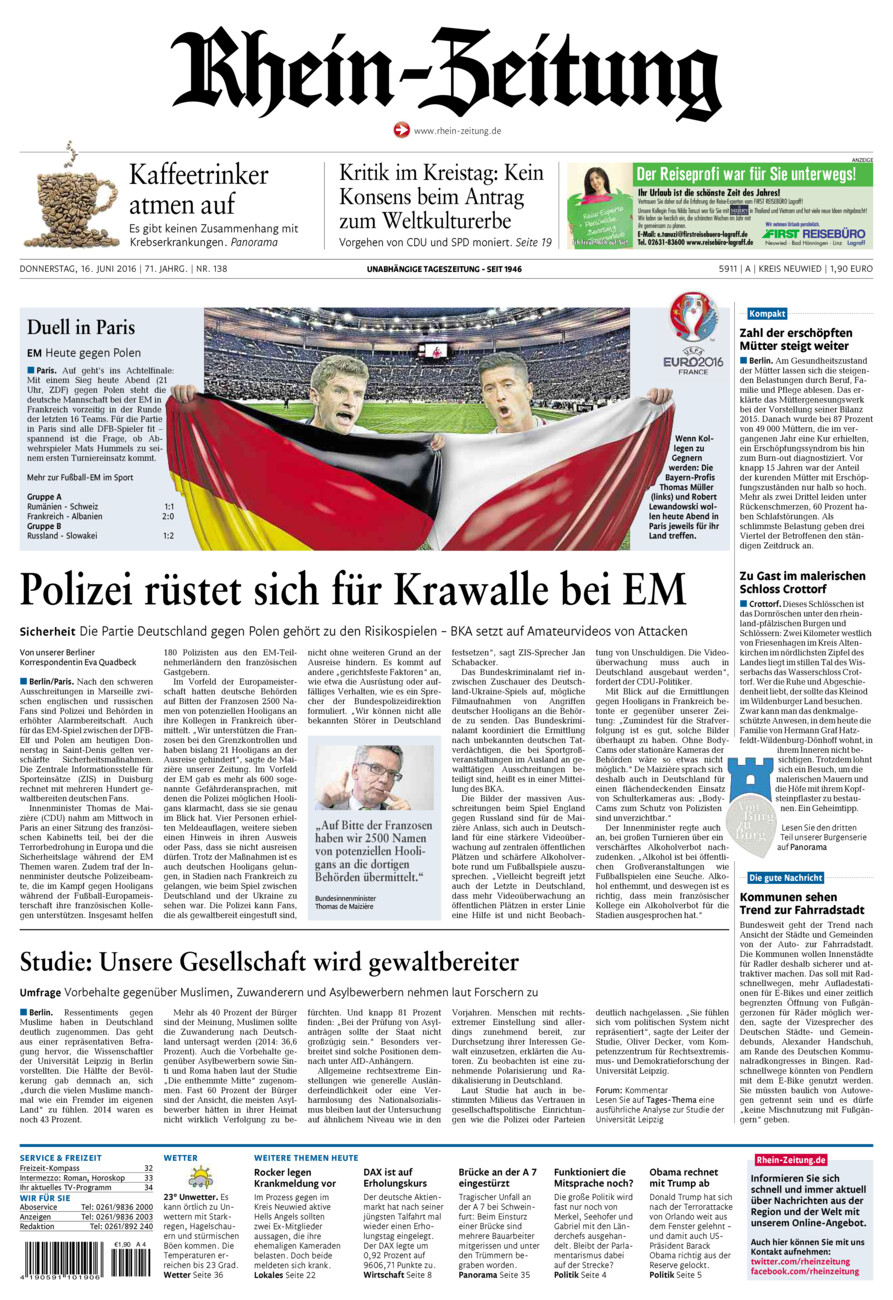 Rhein-Zeitung Kreis Neuwied vom Donnerstag, 16.06.2016