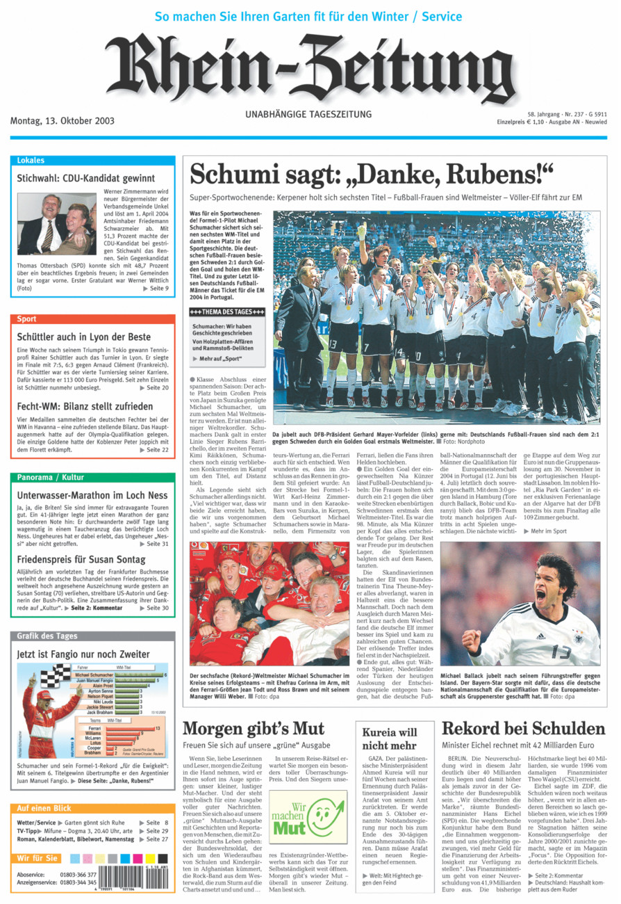 Rhein-Zeitung Kreis Neuwied vom Montag, 13.10.2003