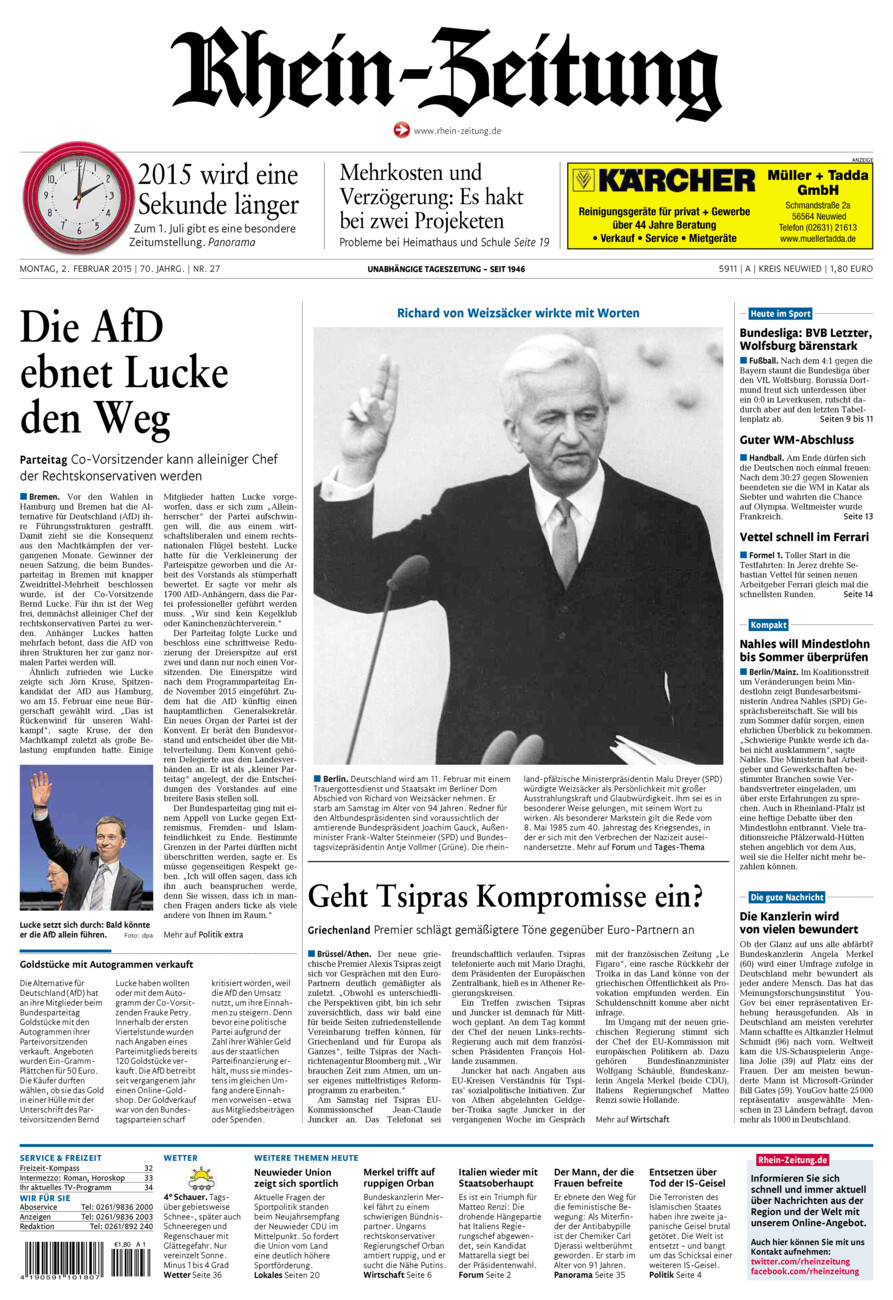 Rhein-Zeitung Kreis Neuwied vom Montag, 02.02.2015