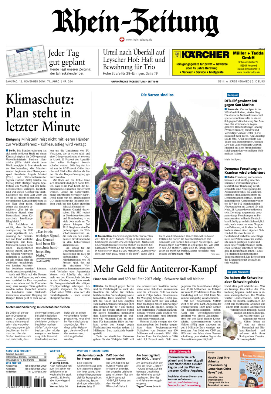 Rhein-Zeitung Kreis Neuwied vom Samstag, 12.11.2016